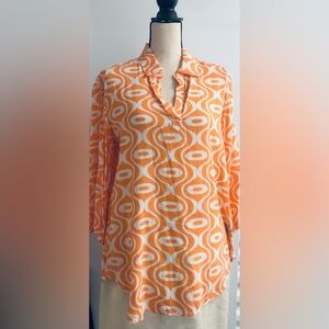 Pure Amici’ Geometric Hourglass-pattern, Draw-sleeve blouse